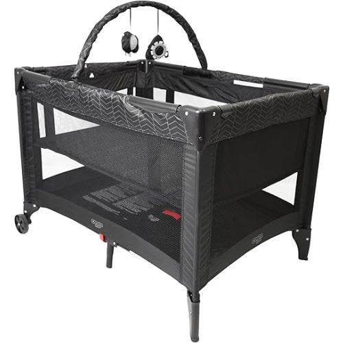 Cosco Funsport Deluxe Playard, Pack for travel, Bassinet mode, Portable Indoor & Outdoor Use/ play, compact fold, lightweight, travel bag included - Black Arrow