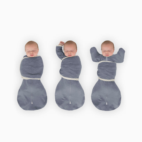 SwaddleDesigns Omni Swaddle Sack with Arms Up Half-Length Sleeves and Mitten Cuffs - Heathered Denim, Small 6-14 Lbs (0-3 Months)