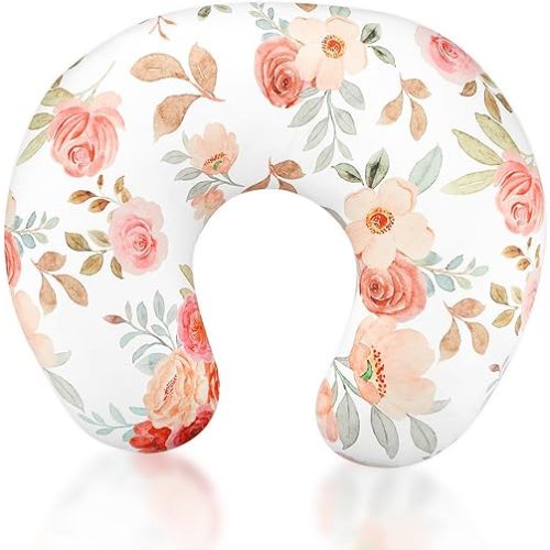Nursing Pillow Cover, Breastfeeding Pillow Cover for Baby Girls Boys, Soft Stretchy Nursing Pillowcase for Infant Newborn, Removable Slipcover for Nursing Pillows, Floral (Only Cover)