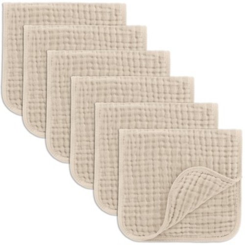 Muslin Burp Cloths Large 100% Cotton by Comfy Cubs, Color: Sand, Size: pack of 6