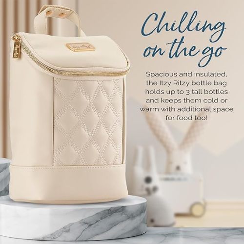 Itzy Ritzy Insulated Bottle Bag – Keeps Bottles Warm or Cool - Holds 3 Bottles & Features Interior Pocket for Ice Pack (Not Included), Milk & Honey