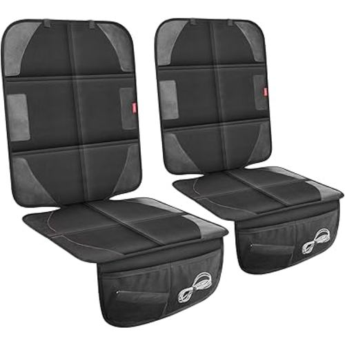 Car Seat Protector with Thickest Padding,Waterproof 600D Fabric Child Baby Seat Protector with Storage Pockets,Non-Slip Pets Cover Leather Reinforced Vehicle Seat 2 Pack