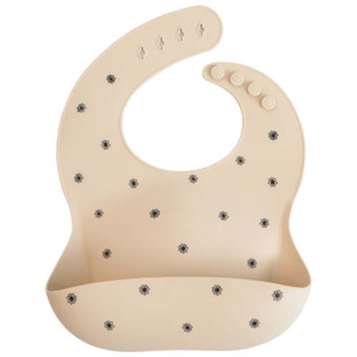 Mushie Silicone Baby Bib: Black Daisy