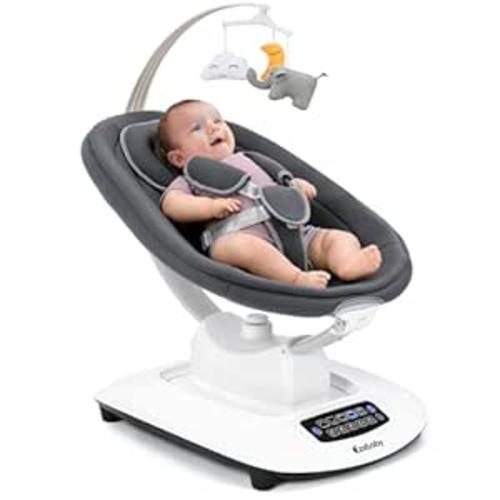 Ezebaby Electric Baby Swing for Infants with 5 Unique Motions, 5 Speeds, Lullabies, Bluetooth Enabled, Smart Baby Swings for Newborn with 5-Point Harness & Remote Control for 0-9 Months, Grey