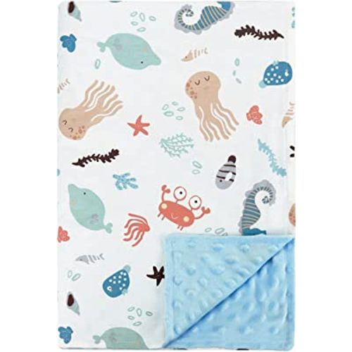 POSENPRO Baby Blanket for Boys Girls, Soft Plush Minky Baby Blanket with Dotted Backing, Lovely Ocean Animals Double Layer Toddler Receiving Blanket Throw for Stroller & Crib, 30 x 40 Inches