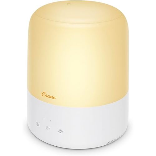 Crane Ultra-Quiet 3-in-1 Humidifier, Essential Oil Aroma Diffuser & Soothing Sleep Light - Compact 0.5 Gallon Capacity with Adjustable Night Light & Fragrance Tray - Ideal for Bedroom, Office, Nursery