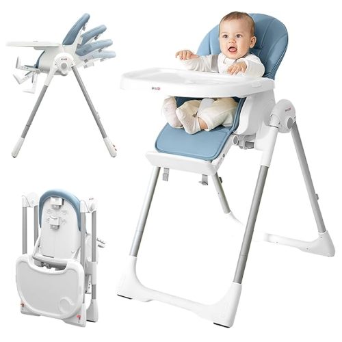 KÜB 3-in-1 Foldable Baby High Chair (Blue) | Multifunctional Infant HighChair for Babies & Toddlers | Removable Seat & Tray for Easy Clean | 7 Height & 4 Recline Adjustable | 2 Locking Wheels | Safe
