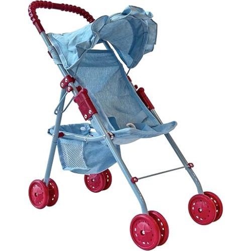 My First Baby Doll Stroller for Toddlers 3 Year Old Girls, Little Kids | Folding Baby Stroller for Dolls, Toy Stroller for Baby Dolls with Bottom Storage Basket, Foldable Frame, Canopy, Seatbelt