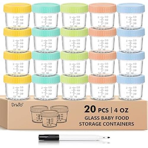 20 Pack Glass Baby Food Storage Containers 4 Oz Baby Food Jars with Lids Baby Food Maker Microwave Dishwasher Freezer Safe 100% Leak-Proof BPA Free