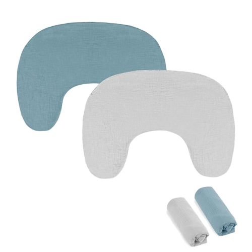 Hooyax Muslin New Nursing Pillow Covers 2 Pack, Soft and Breathable Nursing Covers for New-Designed Breastfeeding Pillows, Adorable Infant Feeding Pillow Slipcover for Baby Boy and Girls (Blue Grey)