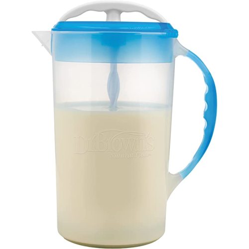 Dr. Brown's Baby Formula Mixing Pitcher with Adjustable Stopper, Locking Lid, & No Drip Spout, 32oz, BPA Free, Blue - Dark Blue