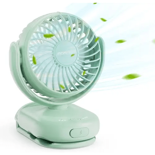 Momcozy Portable Fan with Clip | 4-Speed Mini-Fan for Carrier | Personal Fans Ultra Lighter 0.26lb | Gaps ≤4.5mm | Handheld Cooling | Rechargeable Rotate for Diaper Backpack/Stroller/Carrier/Chair