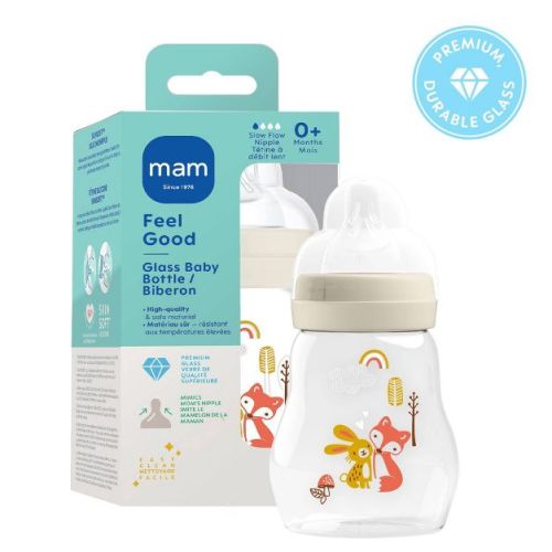 MAM Feel Good Glass Baby Bottle - Cream/Clear - 6oz