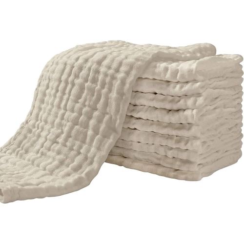 Yoofoss Muslin Burp Cloths for Baby 10 Pack 100% Organic Cotton Baby Washcloths for Boys Girls Large 20''X10'' Super Soft and Absorbent Apricot White