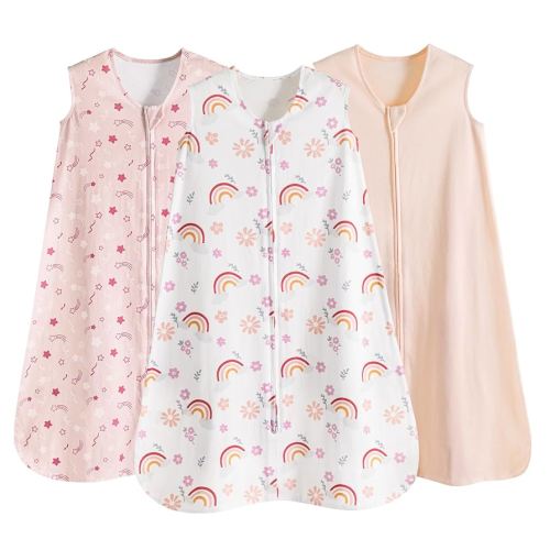 david's kids 3 Pack 100% Cotton Baby Sleep Sack 6-12 Months, Ultra Soft Baby Wearable Blankets with 2-Way Zipper, Comfy Sleeping Bags for Infant Newborn Boys Girls Neutral, Medium Size, Pink Floral