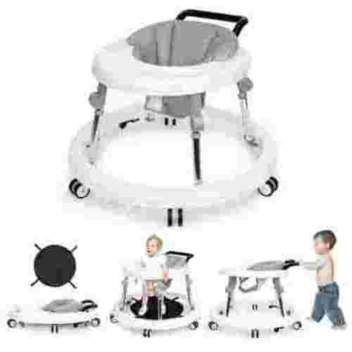 Baby Walker, Portable/Foldable/9 Adjustable Heights/With Wheels/Anti-Rolling, For Babies 6-12 Months