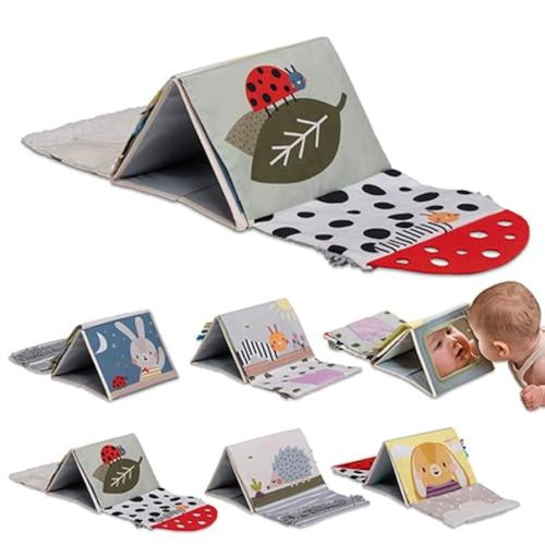 Taf Toys Tummy Time Sensory Book with Crinkle Pages & Soft Textures, High Contrast Patterns, Baby-Safe Mirror for Newborns and Infants, Tummy Time Toys for Babies 0-6 6-12 Months, Boys Girls Baby Gift