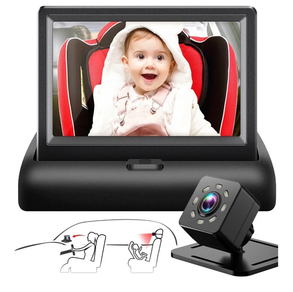 Amazon.com: Baby Car Mirror with 4.3'' HD Night Vision Function Display, Safety Car Seat Camera with Wide Crystal Clear View, Easily Observe The Baby’s Move(Not USB)