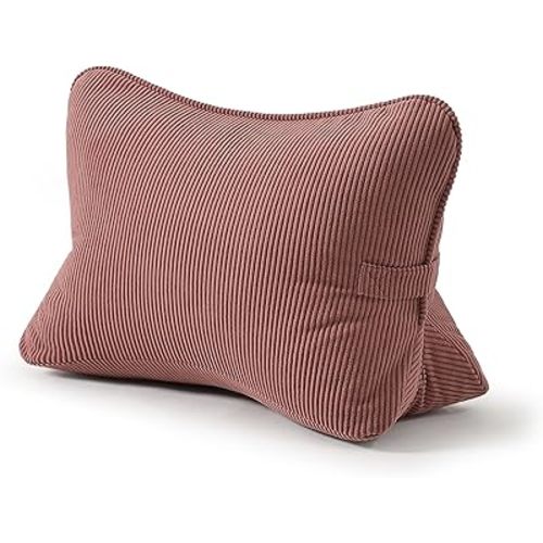 Pat. Pend. Corduroy Back Pillow for Sitting Up & Reading, Ergonomic Triangle Lumbar Support Cushion for Sofa, Armchair & Bed, Removable Cover, Brick Brown