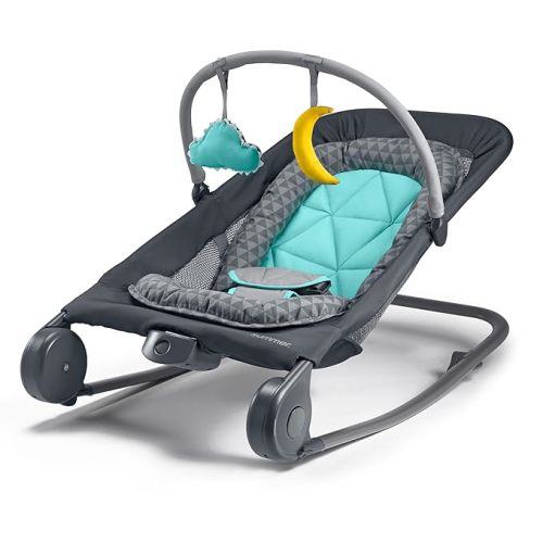 Summer Infant 2-in-1 Bouncer & Rocker Duo (Light Gray Tweed) Convenient and Portable Rocker and Bouncer for Babies Includes Soft Toys and Soothing Vibrations