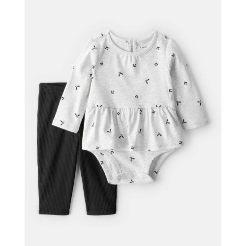 Baby Girl 2-Piece Bow Print Bodysuit & Pant Set - Grey - Carter's | Carter's