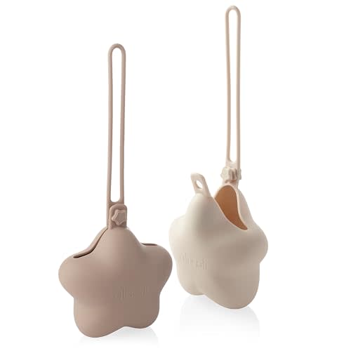 Ali+Oli BPA-Free Silicone Pacifier Holder Case (2-pk) Diaper Bag Accessory Newborn Travel Baby Pacifier Pouch (Taupe-Sand)