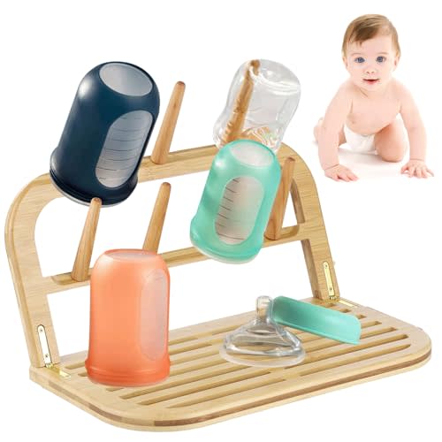 Lnrueg Bamboo Baby Bottle Drying Rack, Solid Wood Multi-Layer Storage Shelf, Baby Bottle and Pacifier Organizer, Cup Draining Rack, Household Wine Glass and Water Cup Organizer