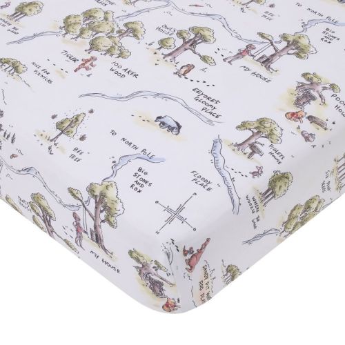 Nojo Disney Classic Winnie The Pooh Sage, Tan, And White, Map Of 100 Acre Woods Super Soft Nursery Fitted Crib Sheet
