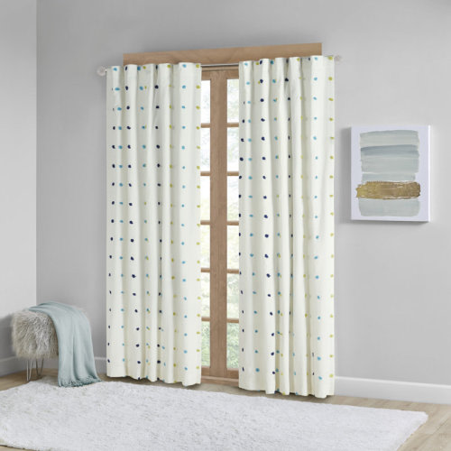 Intelligent Design Callie Jacquard Pom Pom Cotton Polka Dots Light Filtering Rod Pocket Single Curtain Panel & Reviews | Wayfair