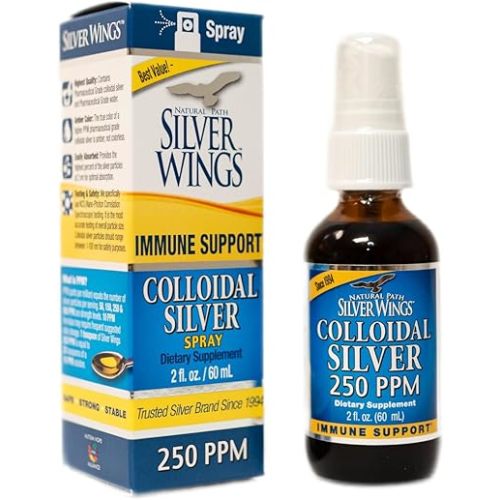 Natural Path Silver Wings Colloidal Silver Liquid - Enhanced Immune Support Supplement - 250ppm (1250mcg) - 2oz Spray