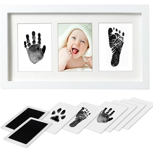 Baby Hand and Footprint Kit,Inkless Baby Handprint Kit with 2 Safe Clean-Touch Ink Pads and a Wooden Baby Picture Frame for Newborn,Baby Boys & Girls,Baby Gifts for New ParentsBaby Shower