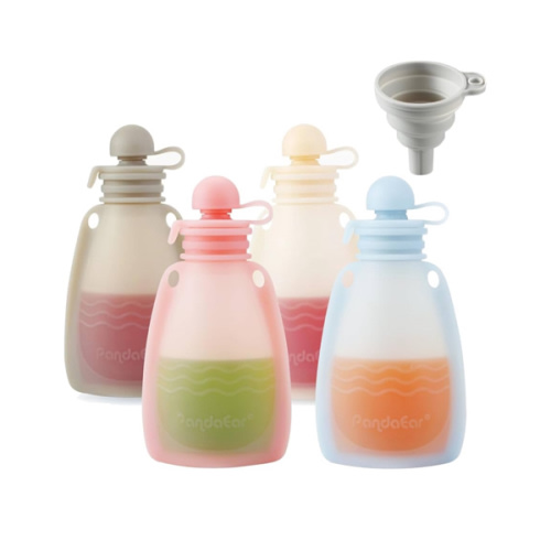 PandaEar Reusable Silicone Baby Food Pouches, 4 Pack Squeeze Pouches for Toddler Kids, BPA-Free Silicone Refillable Baby Food Storage, 5.5 oz