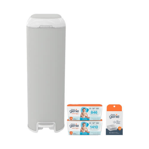 Diaper Pail (Stone Grey) | Diaper Genie – Platinum Stainless Steel Gift Set