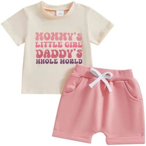 Toddler Baby Girl Summer Clothes Infant Outfit Letter Print Short Sleeve T Shirt Tops and Jogger Shorts Set
