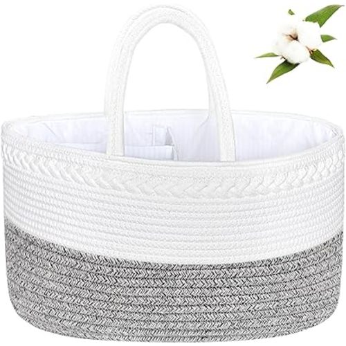 ABenkle X-Large Diaper Caddy Organizer, Cotton Rope Nursery Baby Basket, Changing Table Organizer for Baby Diaper Storage, Diaper Nursery Storage Bin for Baby Stuff, Baby Shower Gifts