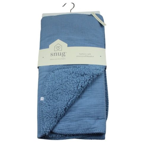 Snug Blue Baby Blanket Muslin Sherpa Fleece Oversized Infant Boys Soft NWT