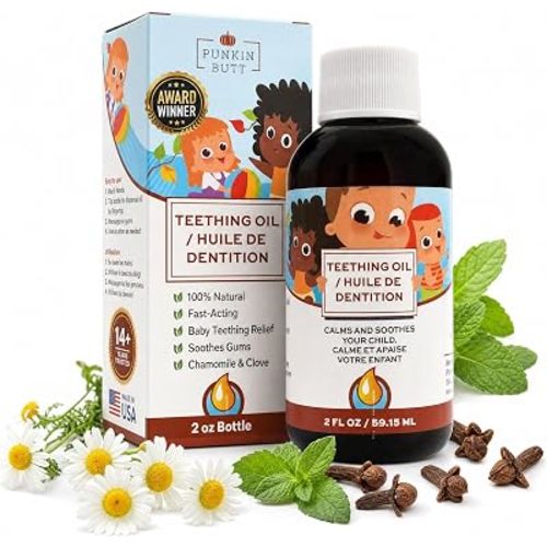 Punkin Butt Teething Oil - 2 oz - 100% Natural, for Babies - Proprietary Blend Includes Chamomile, Sunflower, Peppermint, and Clove - Baby Teething Relief with No Added Chemicals (2 Ounce)