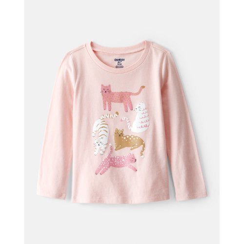 Toddler Girl Cat Long-Sleeve Graphic Tee - Pink (5T)