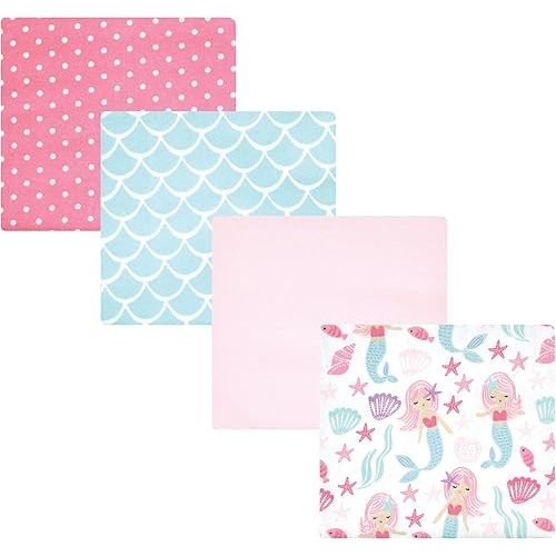Hudson Baby Unisex Baby Cotton Flannel Receiving Blankets, Mermaid, One Size