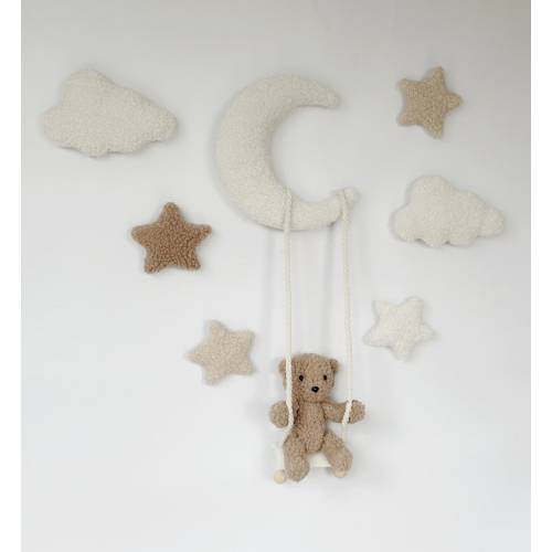 Decor for walls in the nursery Teddy Bear Moon Stars Wall decor bear clouds Neutral nursery decor Clouds decor Bear decor Neutral gender