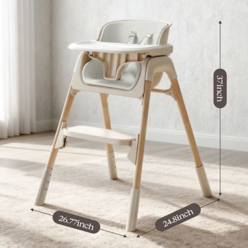 Fodoss 4-in-1 Convertible High Chair for Babies & Toddlers, Adjustable Height with Dishwasher-Safe Tray, Easy-Clean Design, Beige
