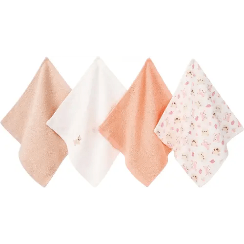 4 Pack Baby Washcloths - 100% Cotton Soft and Absorbent Terry Wash Cloths for Sensitive Skin Face Hand Body Burp Rag Wipes Essentials for Newborns Infants Toddlers Girls Boys (Orange Fox - 4 Pack)