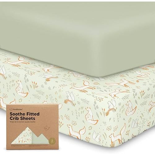 KeaBabies 2-Pack Organic Crib Sheets for Boys, Girls - Fitted Crib Mattress Sheet Neutral, Breathable Jersey Cotton Cover for Baby Bed, Toddler Mattress, Soft & Cute Prints (Foxtrot)