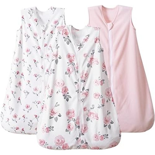 PHF 3 Pack Soft Micro-Fleece Baby Sleep Sack, 6-12 Months Warm Baby Wearable Blanket, 2-Way Zipper Sleeping Bags, Comfy Toddler Sleeping Sack for Baby Girls, Medium Size, Floral