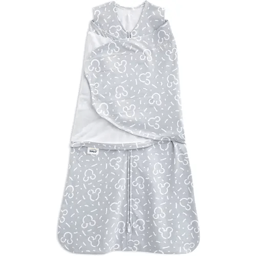 HALO 100% Cotton Sleepsack Swaddle, 3-Way Adjustable Wearable Blanket, TOG 1.5, Confetti Mickey Grey, Small, 3-6 Months