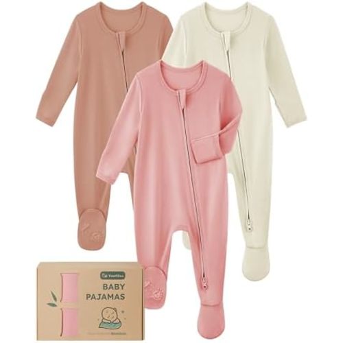 Yofooss Rayon Made From Bamboo Baby Pajamas 3pcs Newbron Sleepers For Boy Girl Clothes, 0-3-6-9 Months Footed Pjs