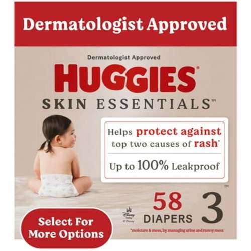 Huggies Skin Essentials Baby Diapers for Sensitive Skin, Size 3 (16-28 lbs), 58 Ct (Select for More)