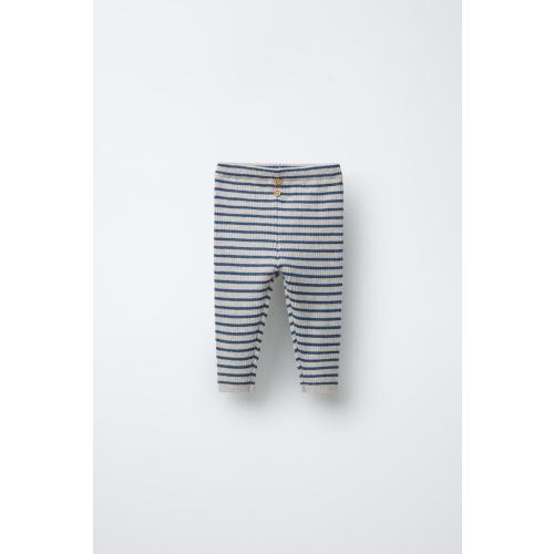 STRIPED RIBBED LEGGINGS - Mid-blue | ZARA United States
