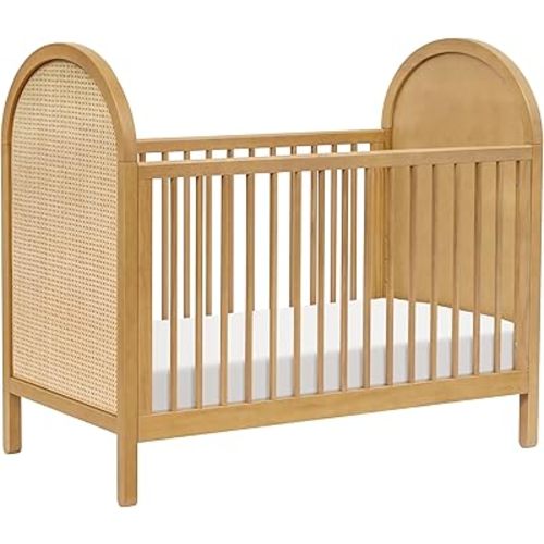 Babyletto Bondi Cane 3-in-1 Convertible Crib with Toddler Bed Conversion Kit in Honey with Natural Cane, Greenguard Gold Certified