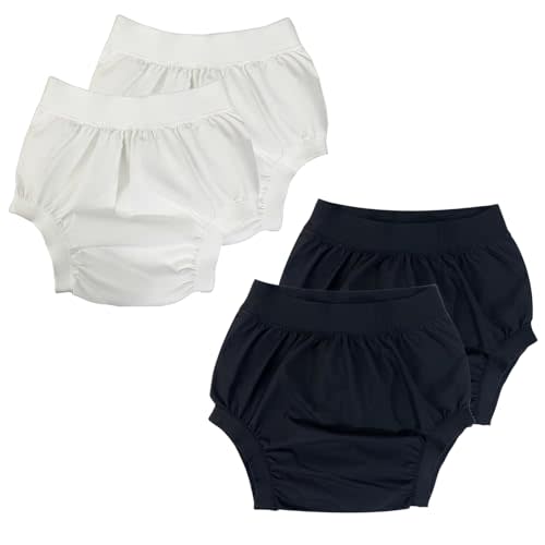 AQX Cloth Diaper Covers for Adult, Reusable Waterproof Underwear for Incontinence, Leakproof High Waist Plastic Pants 4Pcs (Black&White, M)